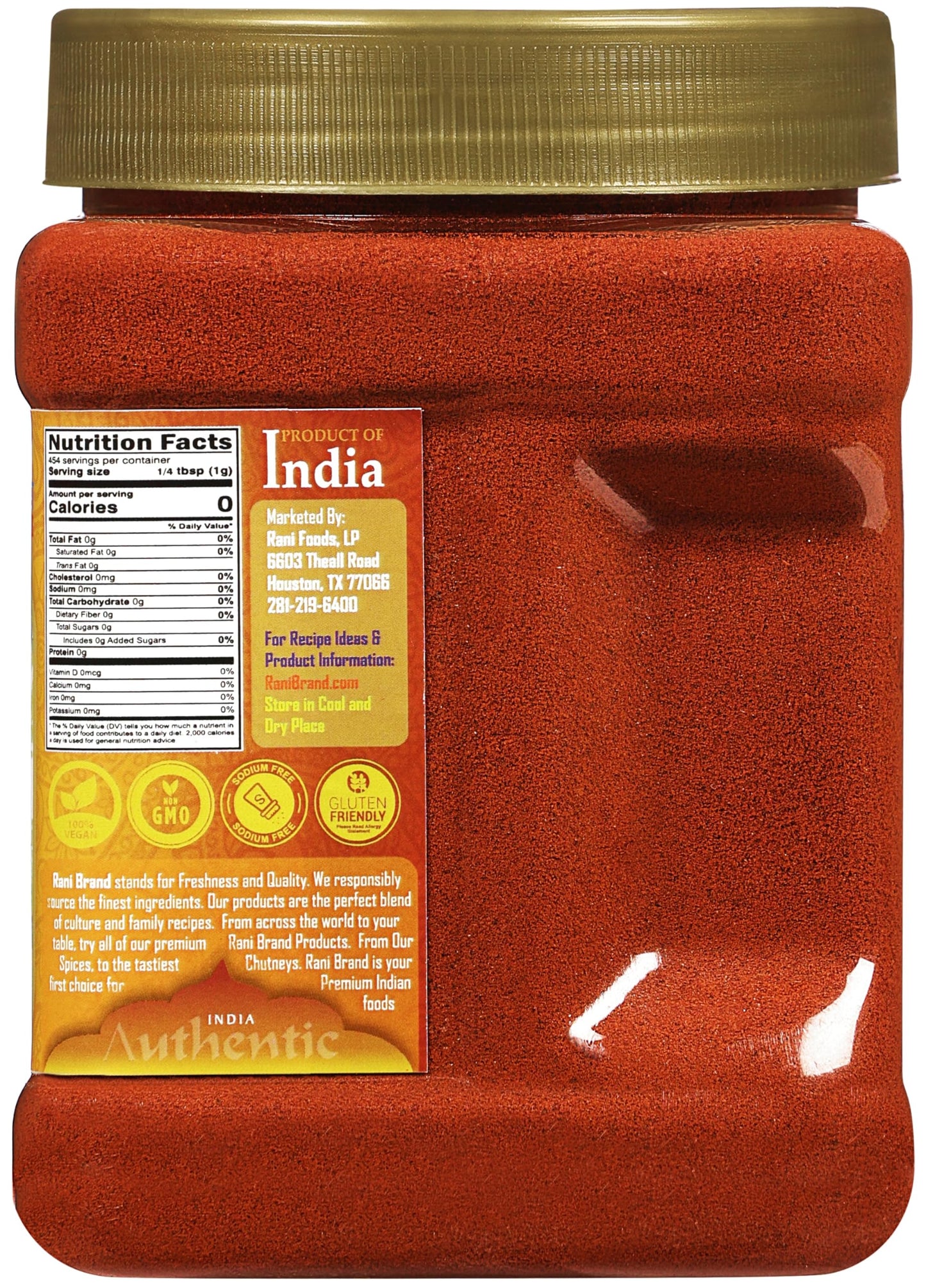 Rani Kashmiri Chilli Powder (Deggi Mirch, Low Heat) Ground Indian Spice 16Oz (1Lb) 454G Pet Jar ~ All Natural | Salt-Free | Vegan | Kosher | Gluten Friendly | Perfect For Deviled Eggs & Other Low Heat Dishes