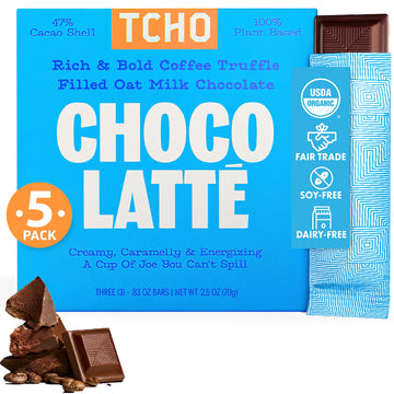 TCHO Choco Latte 47% Oat Milk Chocolate Bars (5 pack) | Plant Based, Organic & Fair Trade, | Non GMO, Non-Dairy, Vegan Chocolate