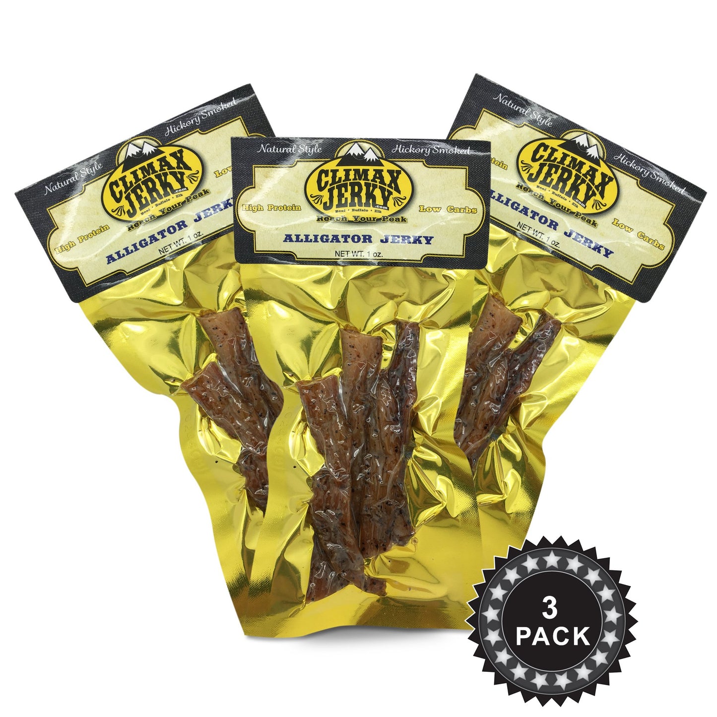 Climax Jerky Alligator Jerky - Smoked Original, 100% Natural, High Protein, Low Carbs, 1 OZ (Pack of 3)