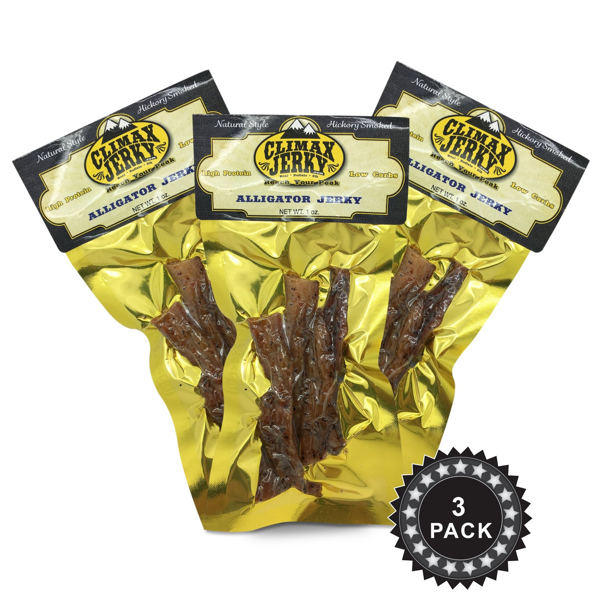 Climax Jerky Alligator Jerky - Smoked Original, 100% Natural, High Protein, Low Carbs, 1 OZ (Pack of 3)