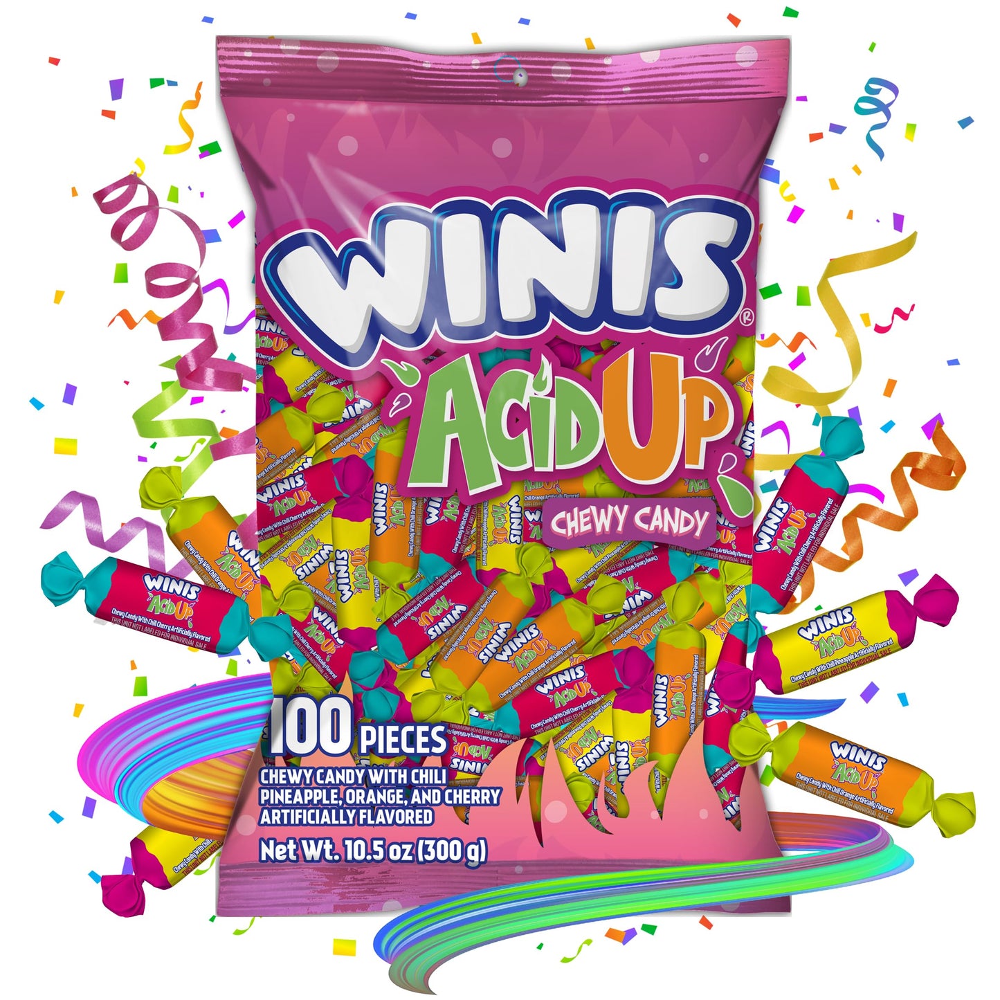 Winis Chewy Candy Sour & Spicy Variety Bag - Taffy Candies 100 individually wrapped pieces - Sharing Size 12 Oz Candy Variety Ba
