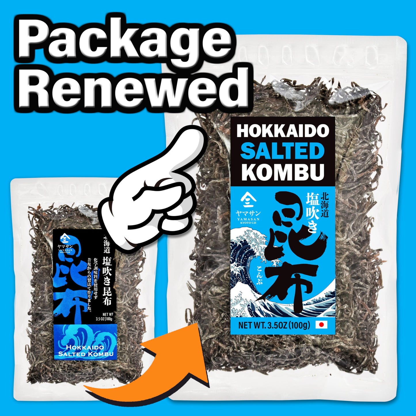 Kombu Salted -Hokkaido seaweed 100%, No Chemical Additive, Japanese traditional superfood ''Shio Kombu''- 100G(3.5OZ)?YAMASAN?