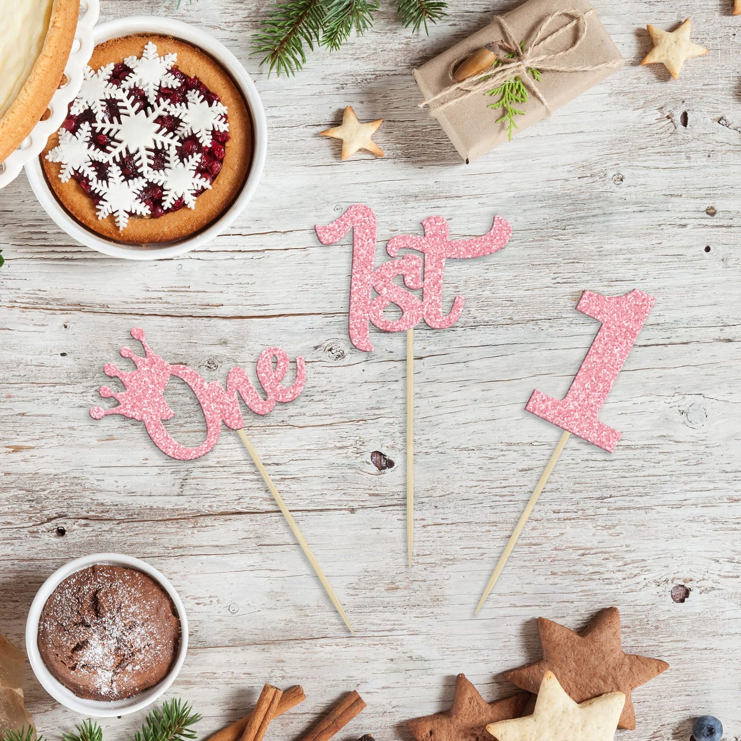 24Pcs One Cupcake Toppers Glitter 1St Birthday Cupcake Pick Decorations For Baby Shower First Birthday Party Cake Decorations Su