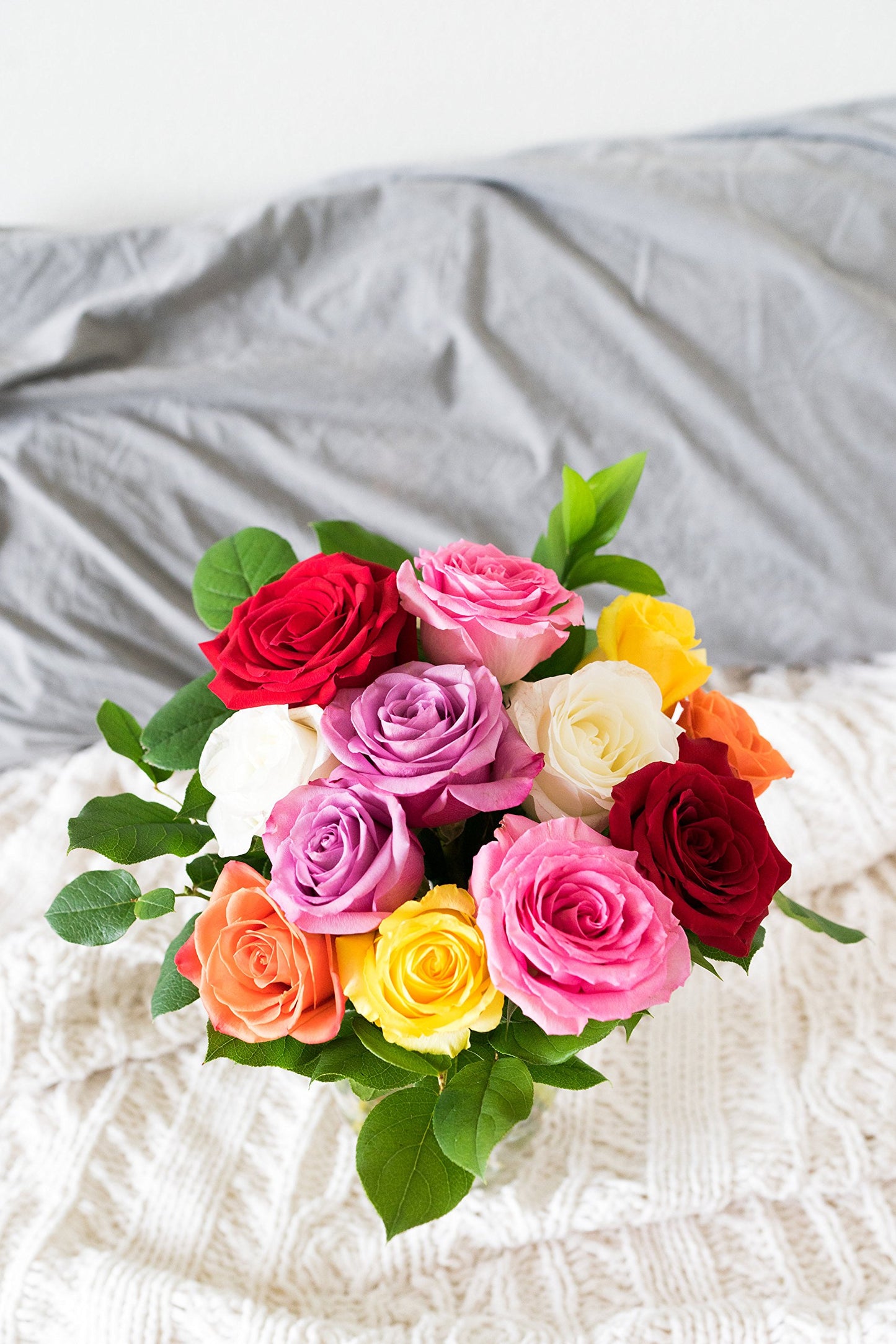 From You Flowers - One Dozen Rainbow Roses with Glass Vase | Fresh Flower Bouquets for Birthday  Anniversary  Get Well or Celebration