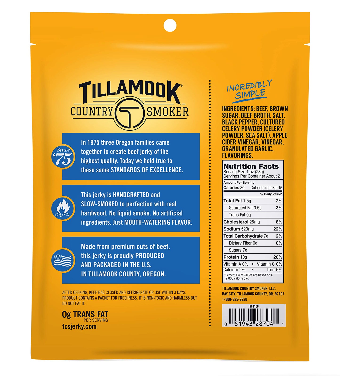 TILLAMOOK COUNTRY SMOKER Beef Jerky, Sea Salt &  ed Pepper, 2.5 Ounce
