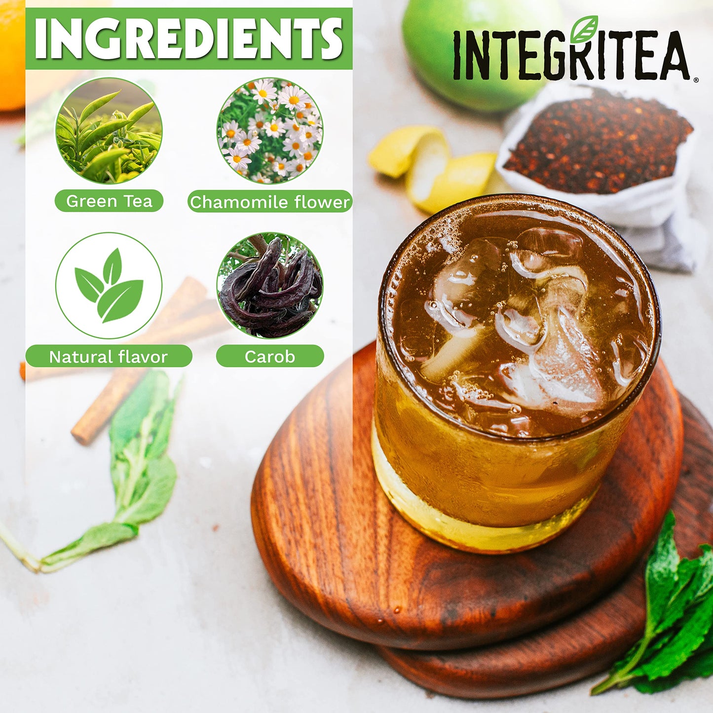 Integritea Green Mango Flavored Green Tea, 6 Organic Unsweetened Iced Tea Bags, 6 Gallons, Hot Or Cold Brew, Fairly & Sustainabl
