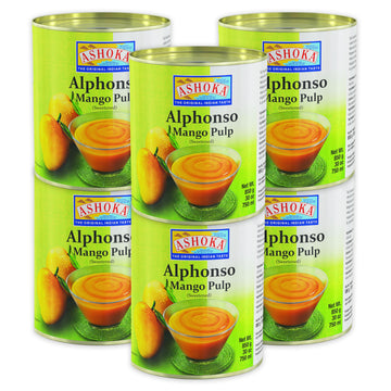 ASHOKA Canned Mango Pulp, Premium Alphonso Mango Extract, Sweetened, 30 Ounce (Pack of 6)