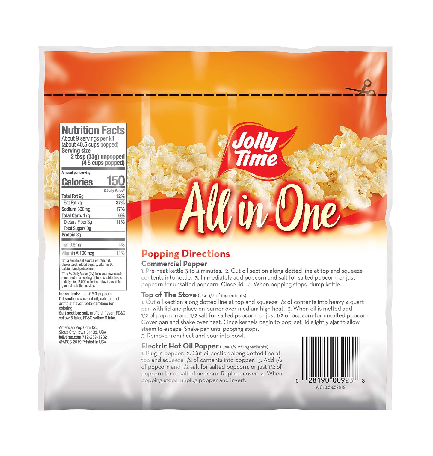 Jolly Time All in One Popcorn Kit, Portion Packets with Kernels, Oil, Salt, 24 Pack, 10.5 Ounce