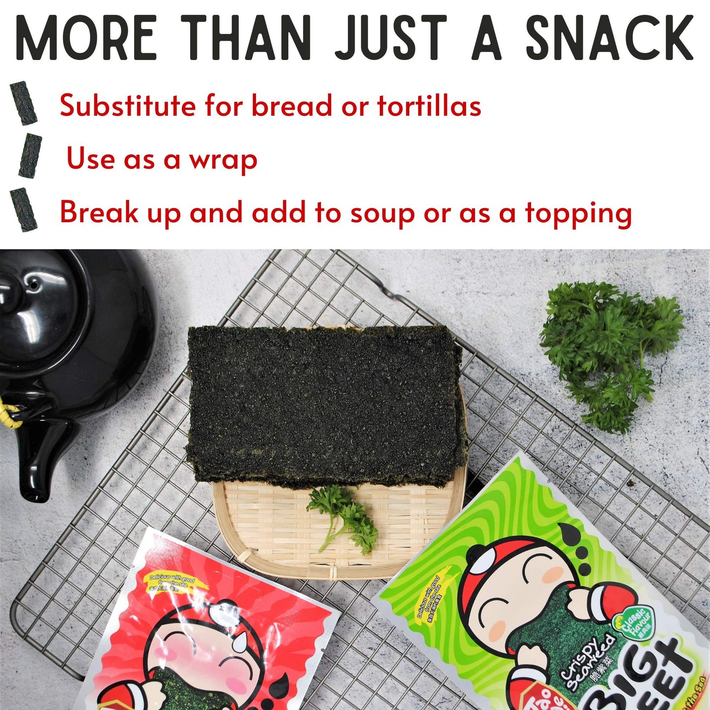 Tao Kae Noi Sea  Snack Sheets, Japanese Sauce Flavor, 12 Count, Low Calorie, Individually Wrapped