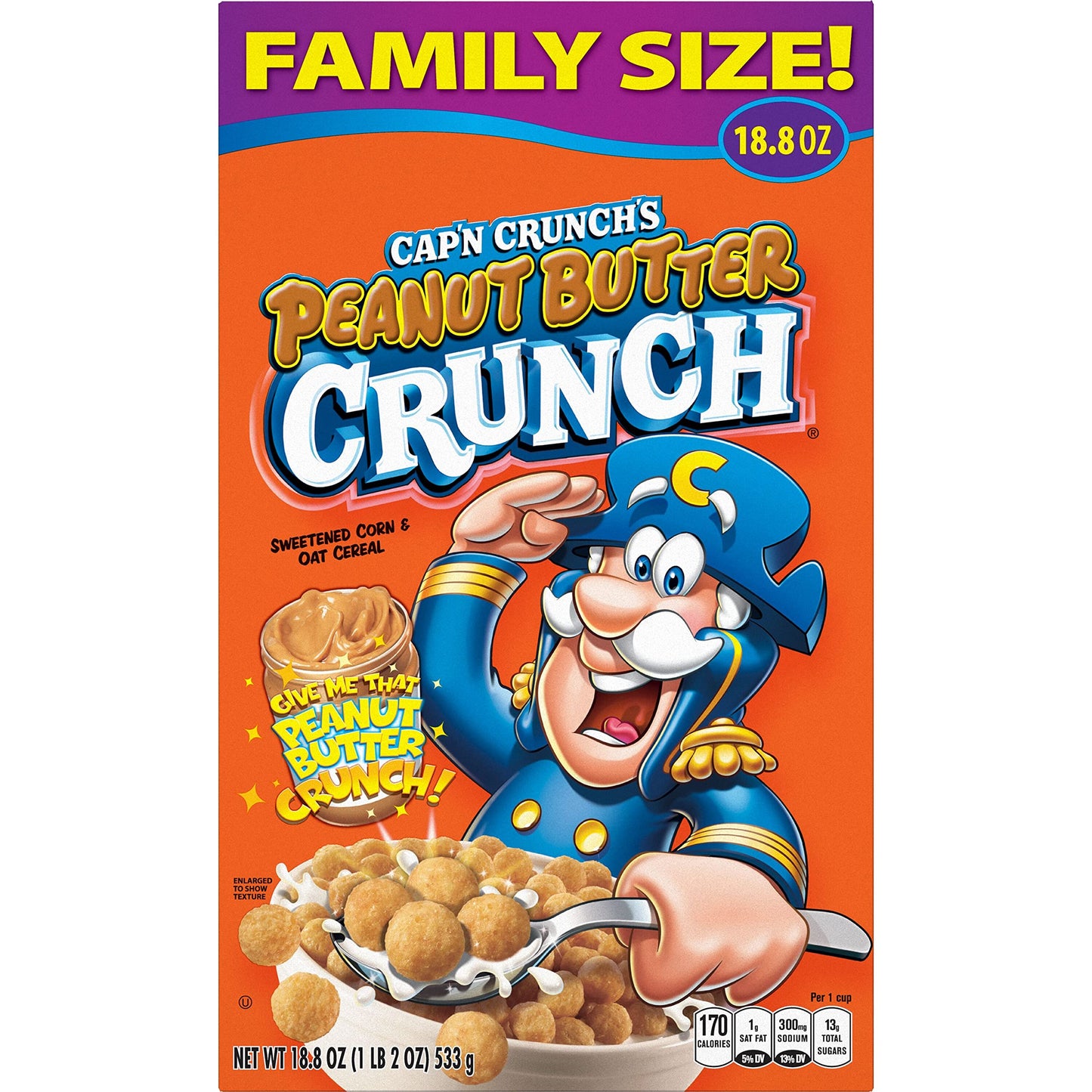 Cap'N Crunch Cereal, Peanut Butter, 18.8Oz Box, Packaging May Vary