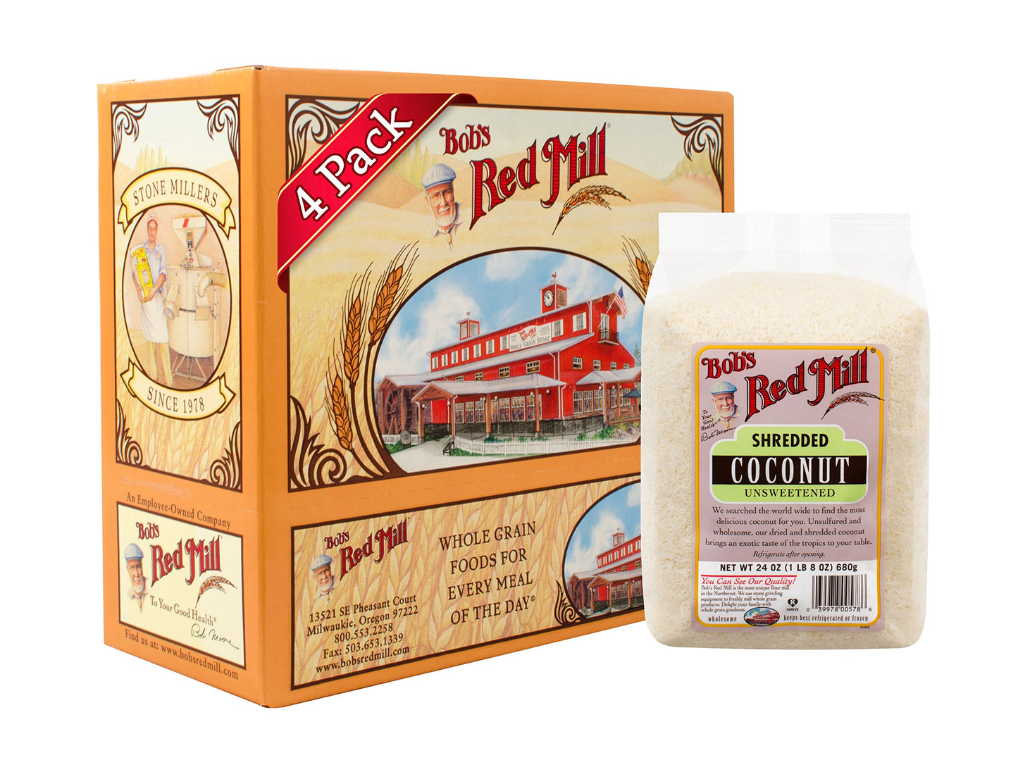 Bobs Red Mill Shredded Coconut (Unsweetened), 24 Ounce (Pack of 4)