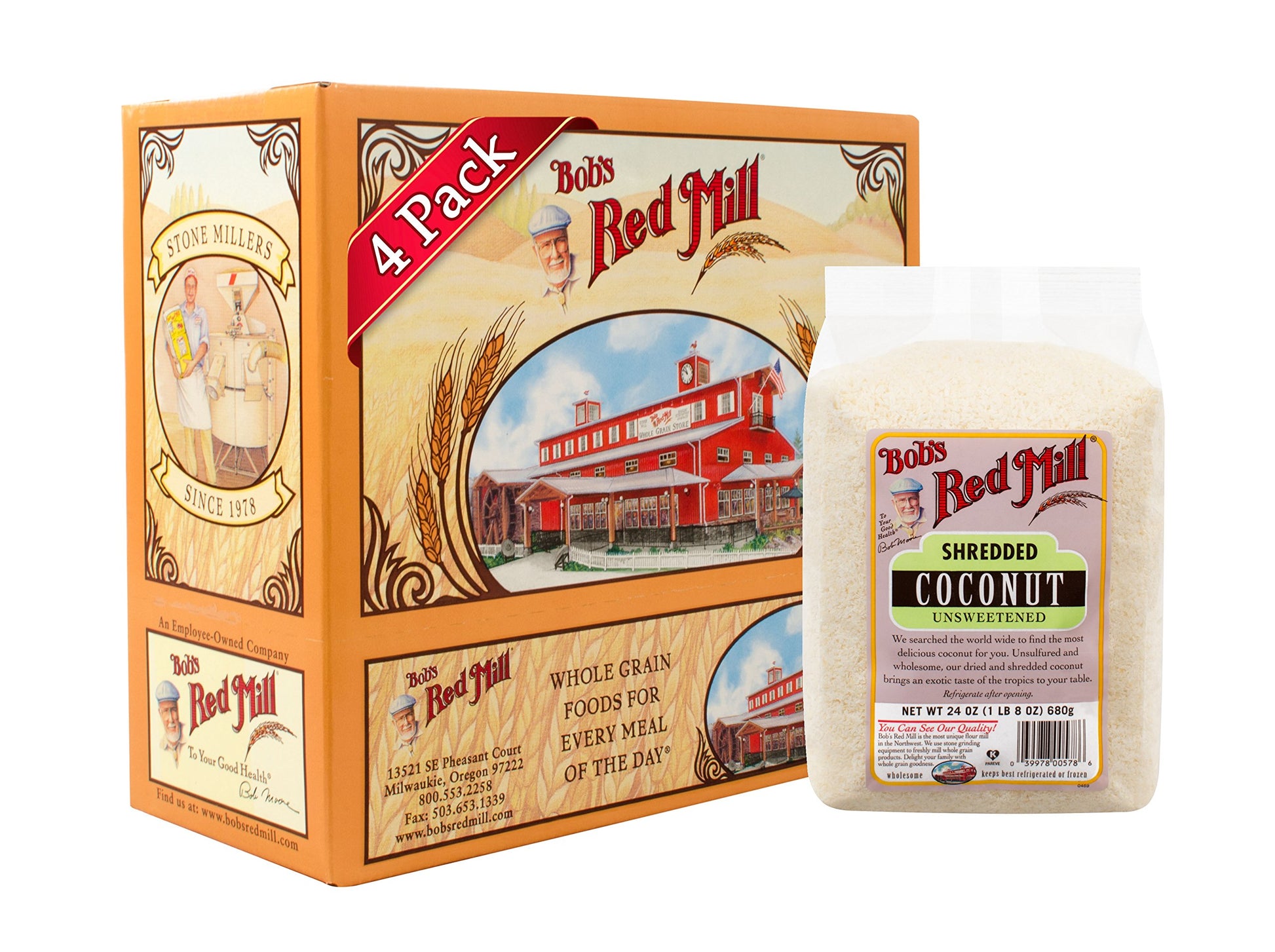 Bobs Red Mill Shredded Coconut (Unsweetened), 24 Ounce (Pack of 4)
