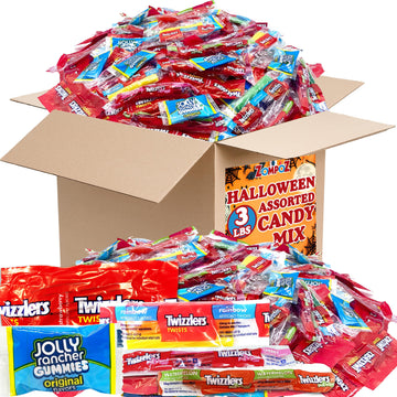 Halloween Candy Assortment Bulk, 3 Lbs Variety Of Individually Wrapped Jollirancher Gummies And Assorted Twizzlers For Candy Bow