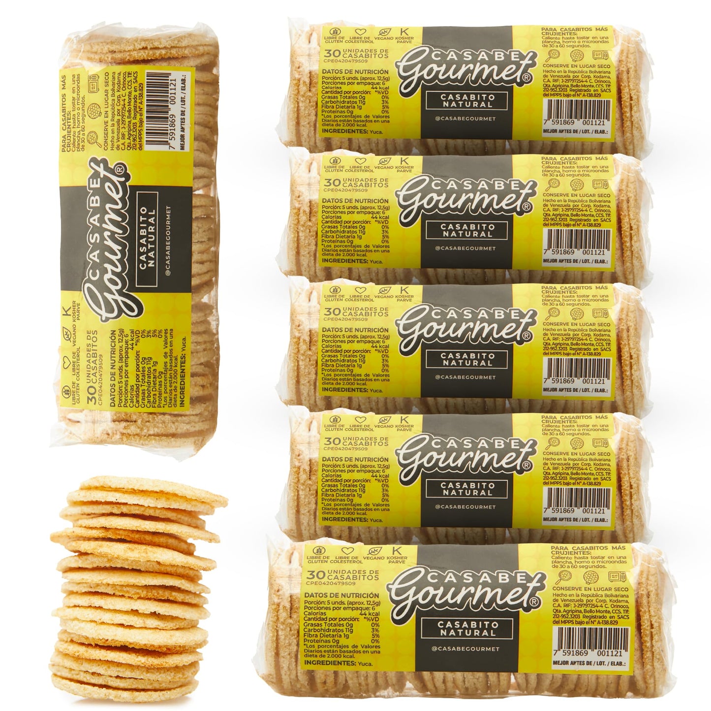 Casabe Gourmet Large Cassava Chips - Natural Flavor - 6 Pack, Vegan, Gluten Free, Organic Low Carb Cassava Crackers, Made in Ven