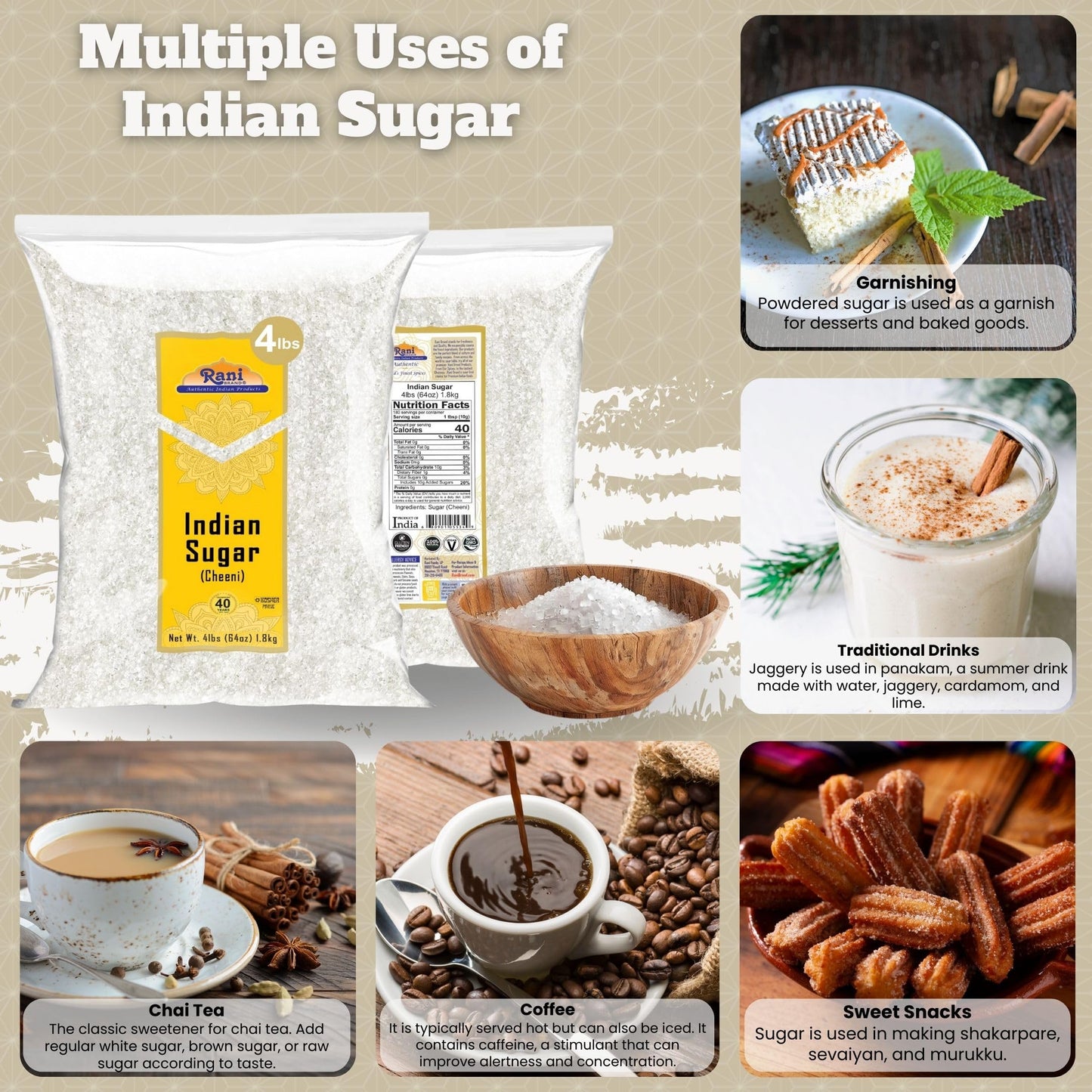 Rani Indian Sugar Khand (Khandsari) - All Natural, Gluten Friendly, Vegan, NON-GMO, Kosher, 64oz (4lbs)