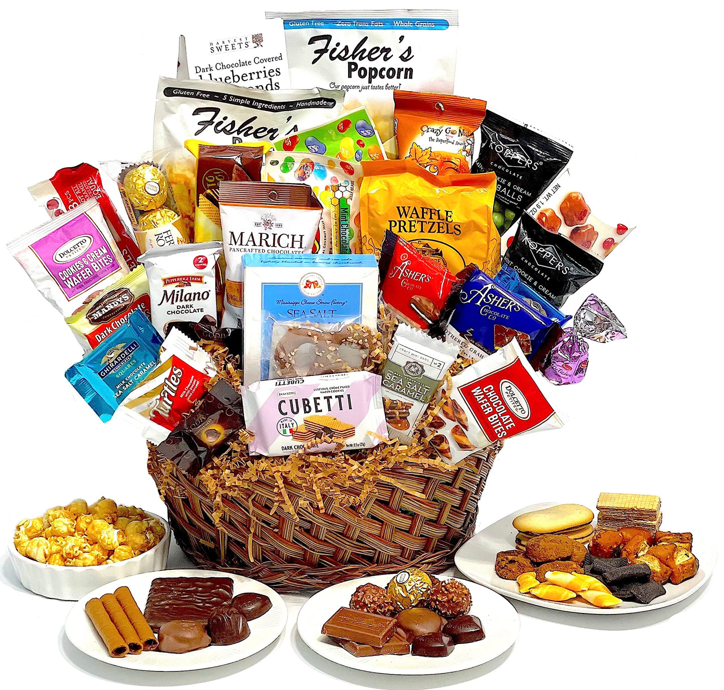Hand-Crafted 33 Piece Customizable Chocolate Gift Basket Of Gourmet Chocolates, Cookies, And Crunches. Tasty Treats Selected For