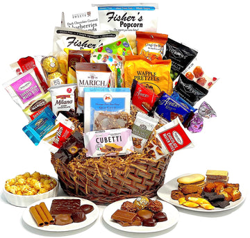 Hand-Crafted 33 Piece Customizable Chocolate Gift Basket Of Gourmet Chocolates, Cookies, And Crunches. Tasty Treats Selected For