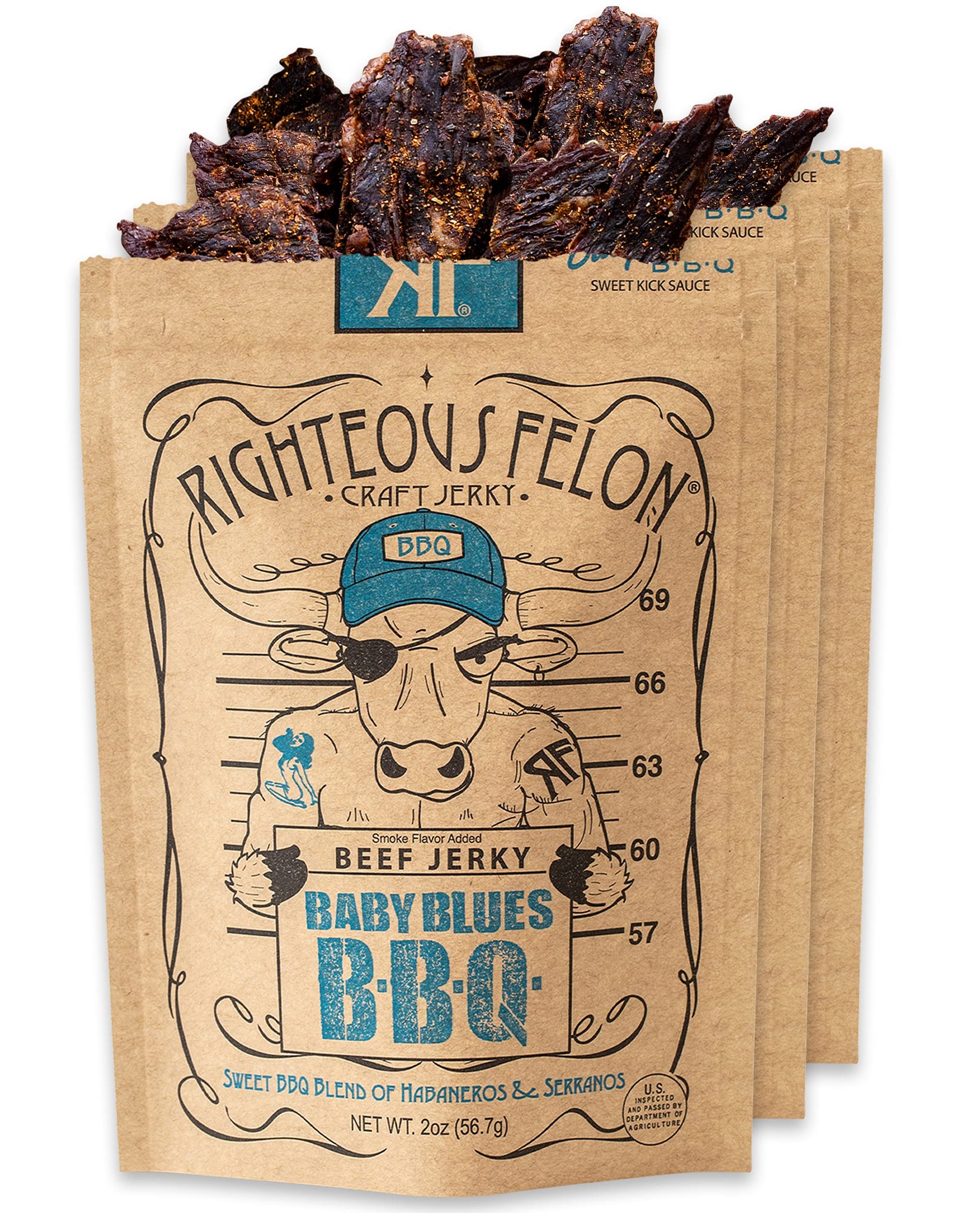 Righteous Felon Beef Jerky - Baby Blues Bbq Jerky - Gluten-Free Snacks - All-Natural, Locally Sourced  Dried Beef Jerky - Low-Su
