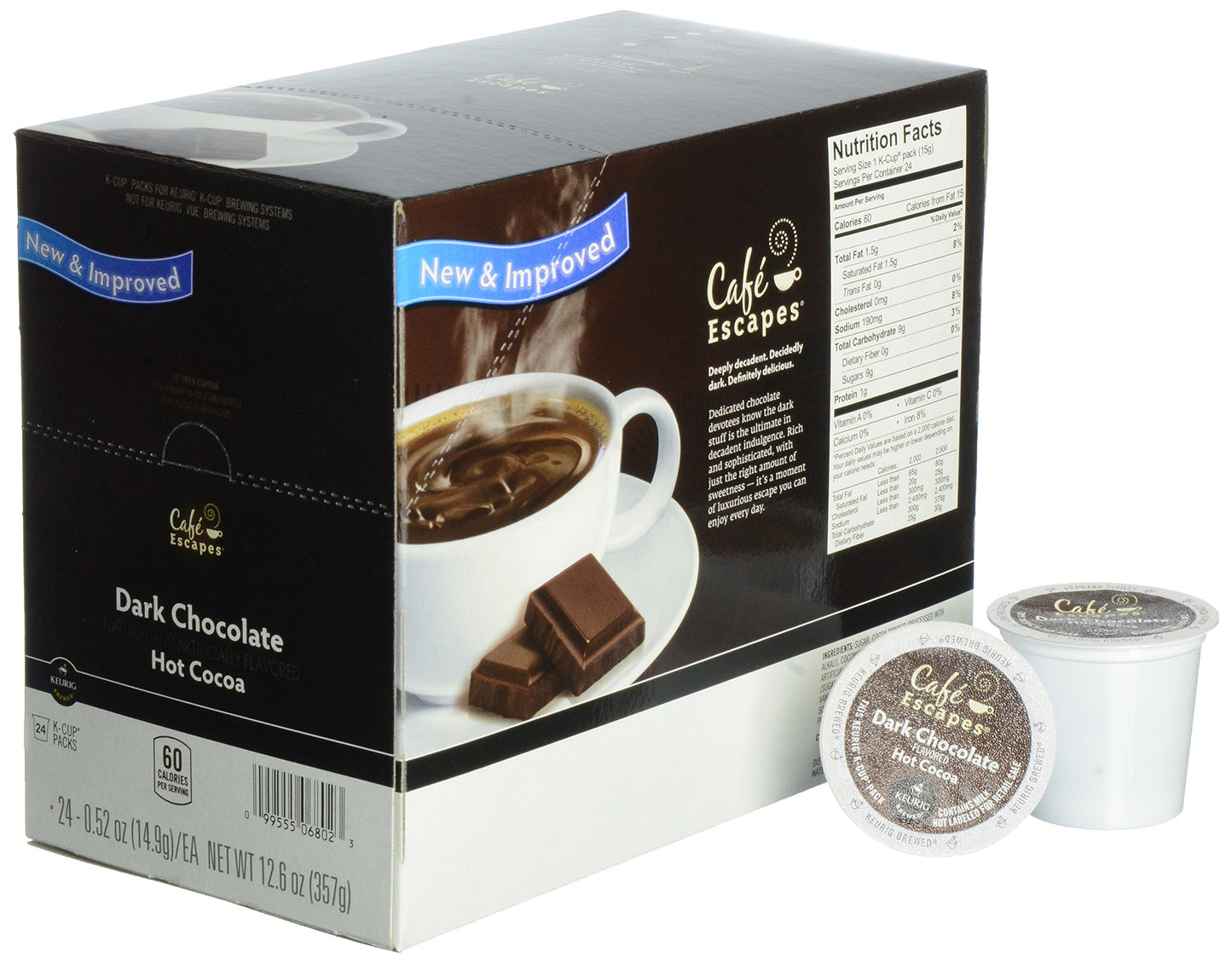 Café Escapes Hot Cocoa, Dark Chocolate, 24 Count, Brown, Model 6802