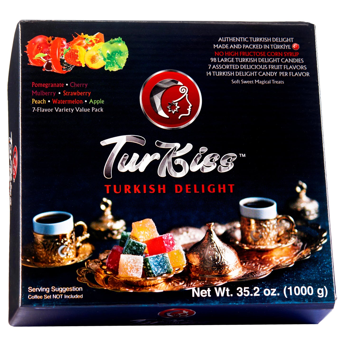 Turkiss Turkish Delight Candy - 7 Flavors, 2.2 Lb (1000G) Authentic Turkish Delights Candy, 98 Assorted Candies, Lokum, Luxury Food Gifts, Mediterranean Desserts, Loukoumi, Gluten Free Vegan Snacks
