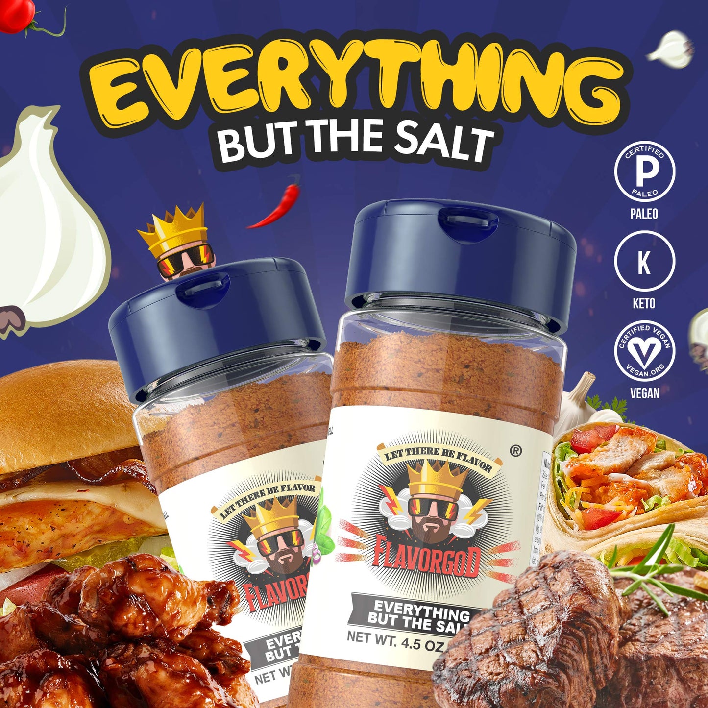 Everything But The Salt Seasoning Mix, 2 Bottles By Flavor God - Enhanced All Natural & Healthy Spice Blend For Chicken, Tacos, Salads & Pastas - Kosher, Low Sodium, Dairy-Free