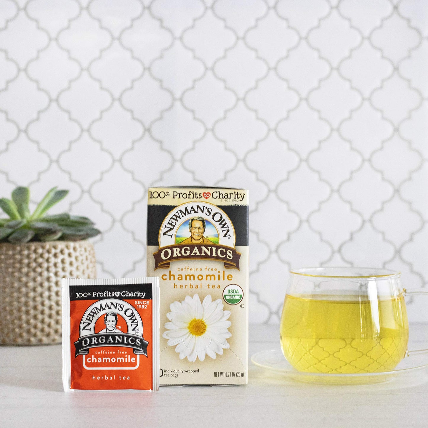Newmans Own Chamomile Tea, Caffeine Free Herbal Tea, 20 Count (Pack of 6)