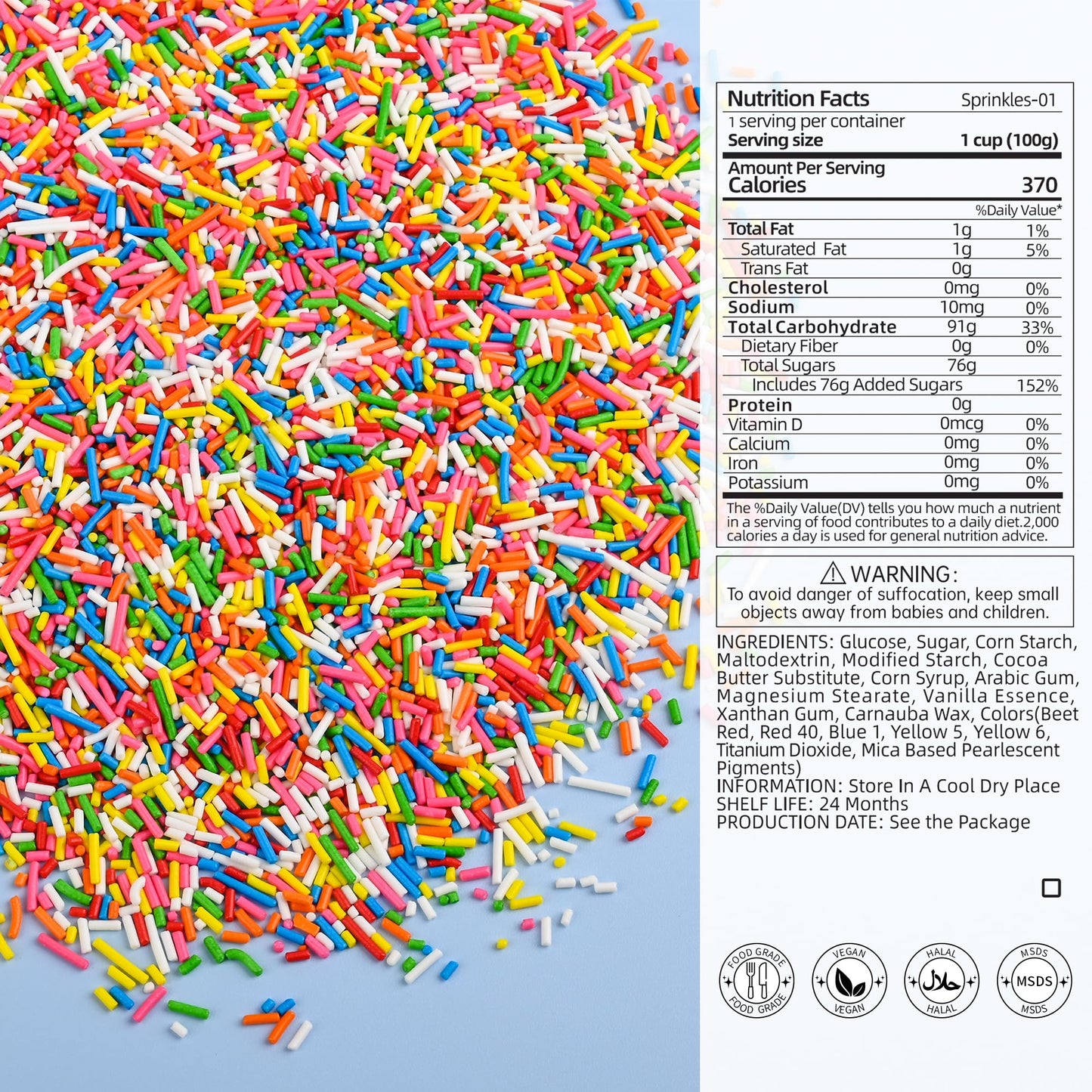 Bayep Rainbow Sprinkles Jimmies Colorful Sprinkles For Cake Decorating Ice Cream, Cookies, Baking, Cupcake Topper Bulk Candy Per