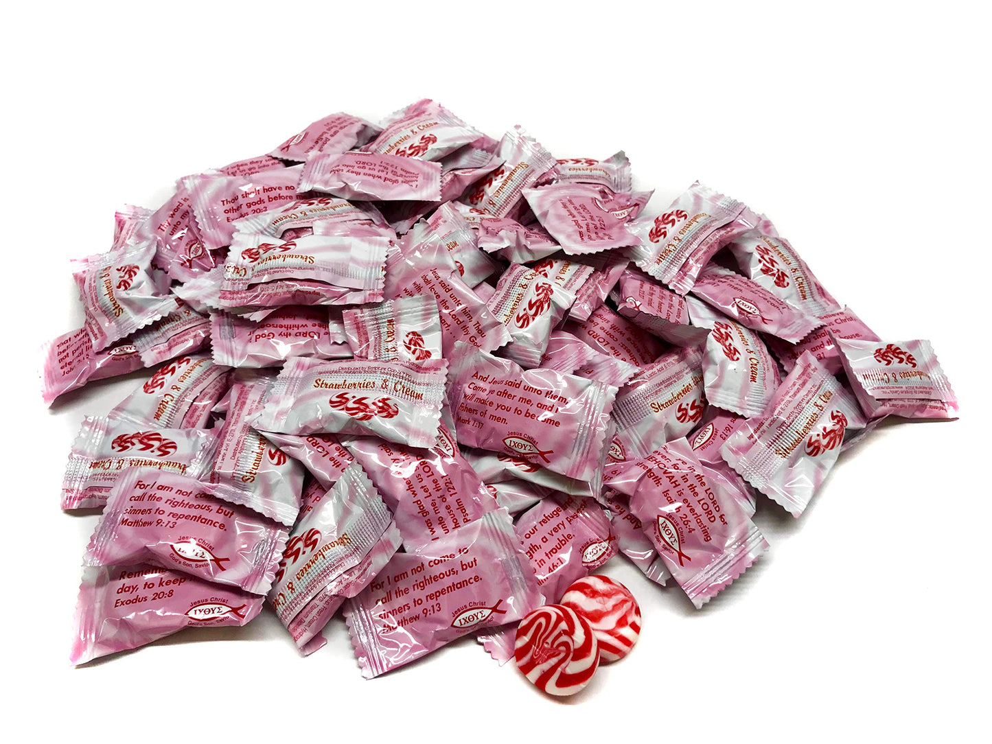 Scripture Candy, Strawberries & Cream Hard Candy 1 Pound Bag, 75 Pieces