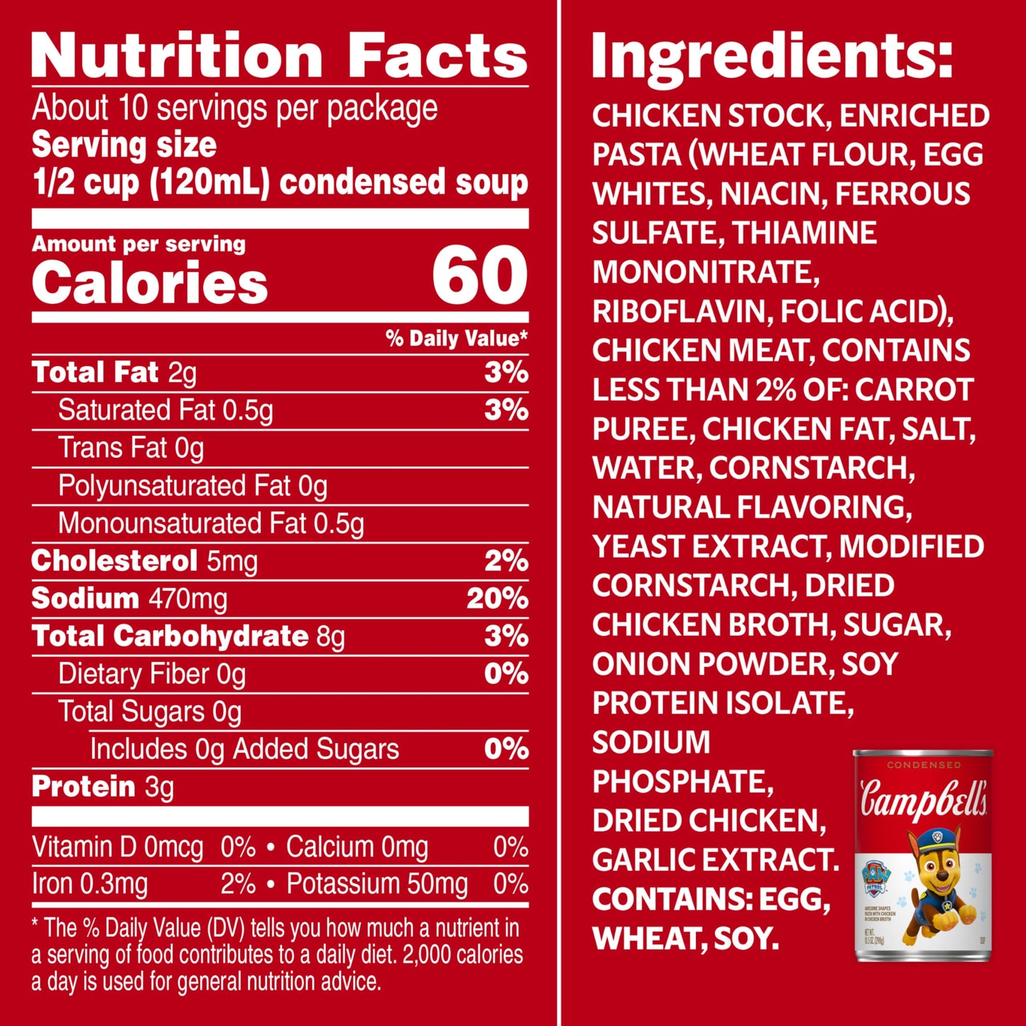 Campbells Condensed Kids Soup, Paw Patrol Awesome Shapes Pasta With Chicken In Chicken Broth, 10.5 Oz Can (4 Pack)