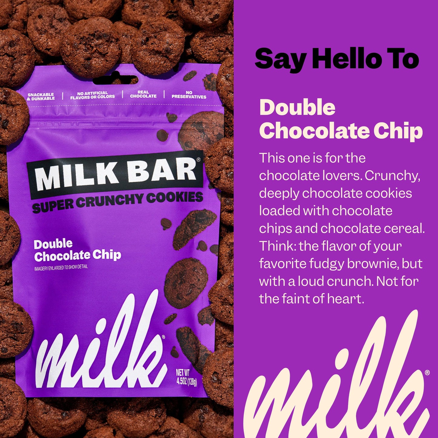 Milk Bar Super Crunchy Cookies - Double Chocolate Chip & Pretzel-y Chocolate Chip - Pack of 3, 4.5oz Bags - No Artificial Flavors