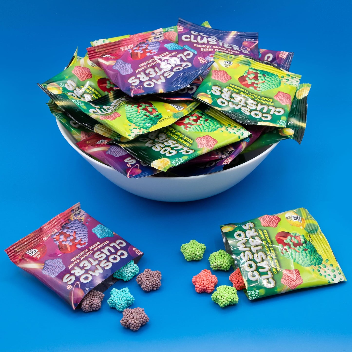 Cosmo Clusters Crunchy Gummy Candy Mix - Sour Fruit & Berry - 0.5 Ounce Pouch (24 Count) - Classroom Snacks for Students
