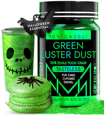 Mon  Gasque Green Luster Dust Edible Glitter For Cocktails 15G - Premium Green Edible Glitter - Halloween Cake Glitter - Edible