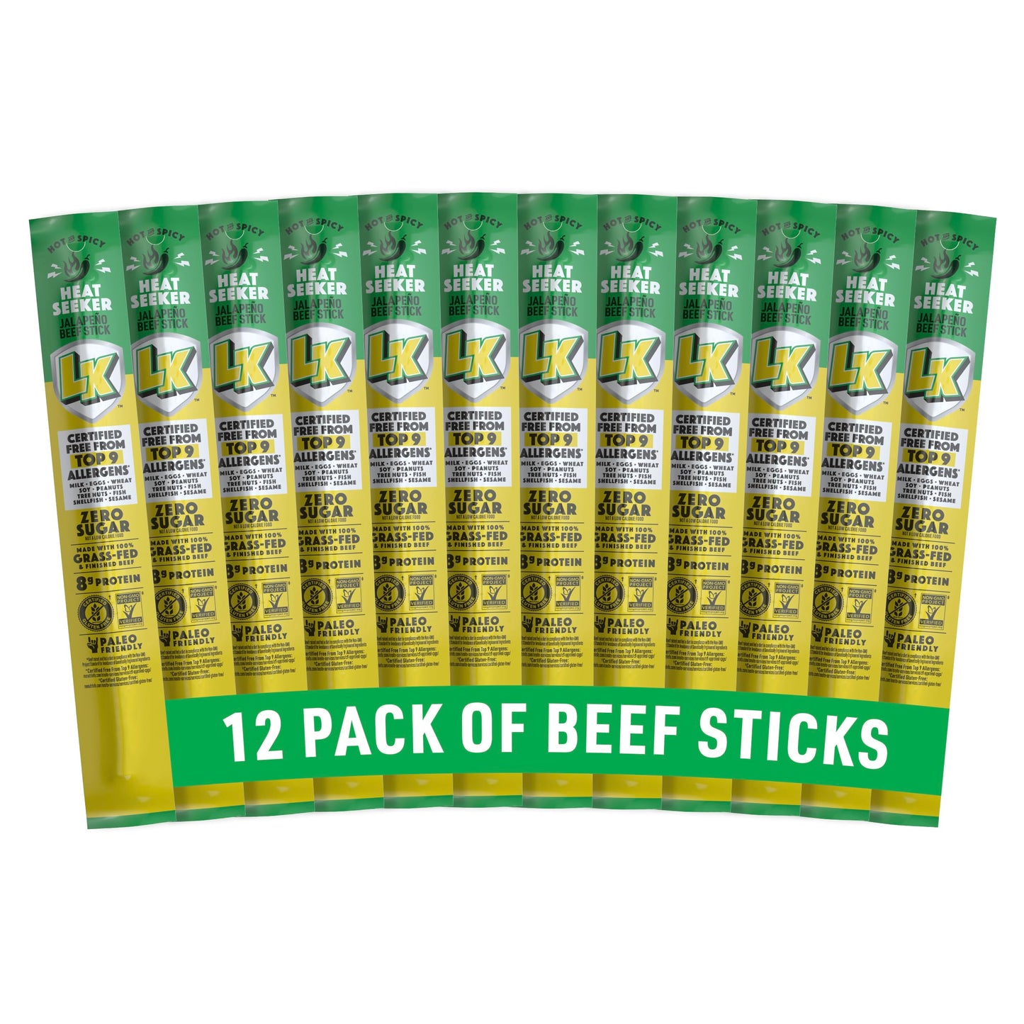 Lorissa'S Kitchen Premium Grass-Fed & Finished Beef Jerky Snack Sticks 12-Pack: Jalapeo Flavor, 8G Protein, Certified Free From
