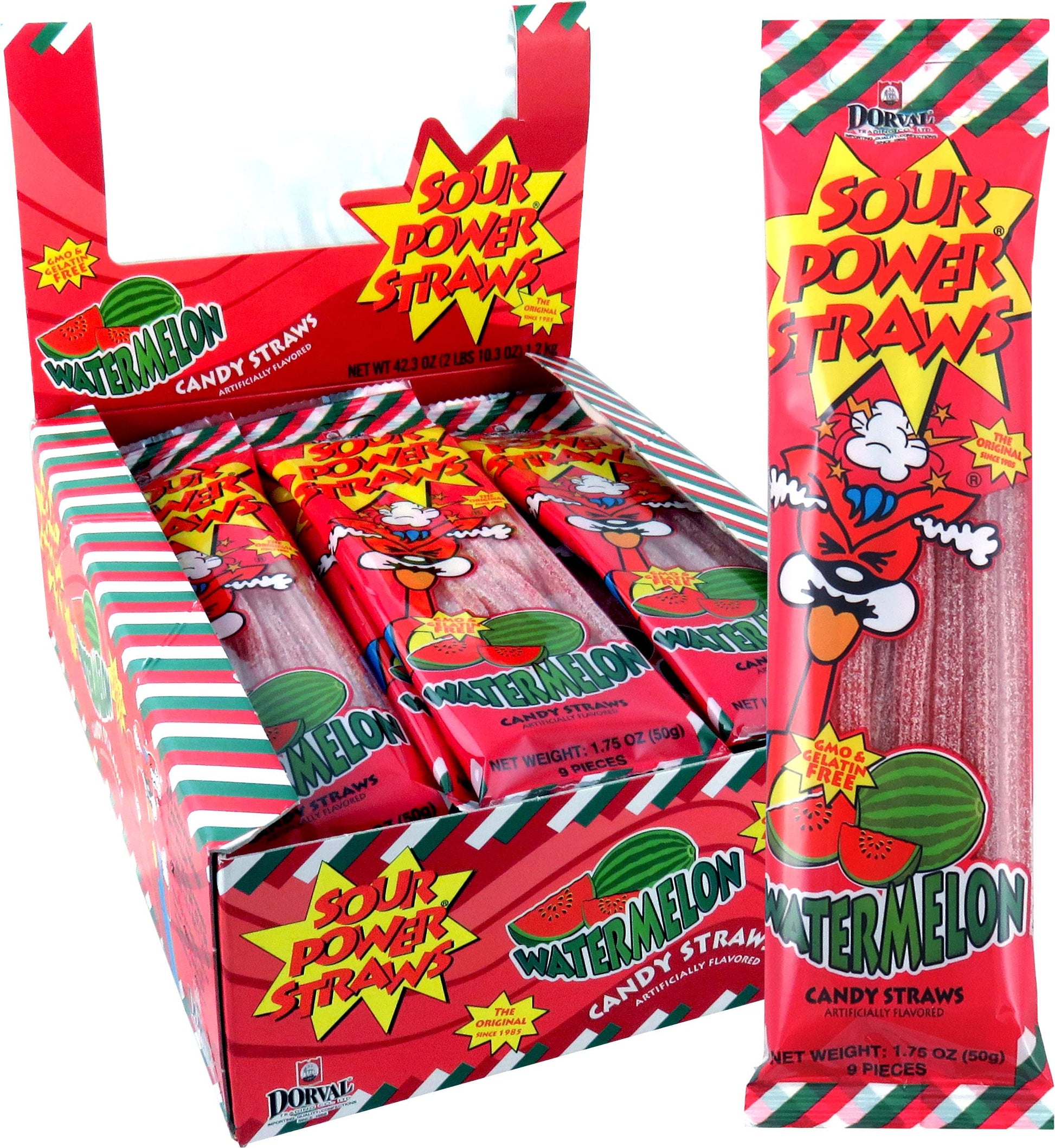 Sour Power Candy Straws, Watermelon, 1.75 Ounce, Pack Of 24