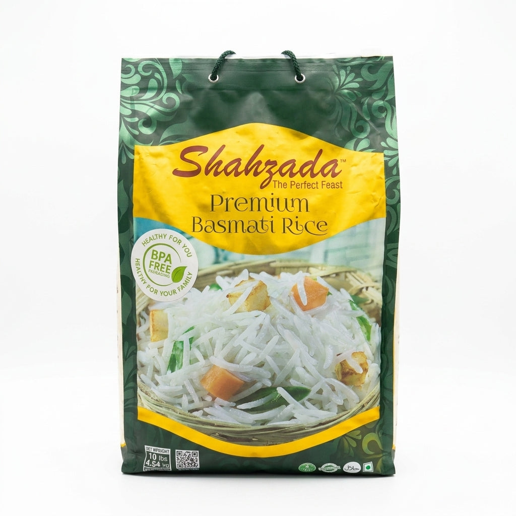 Shahzada Premium Basmati Rice 10 lbs - BPA Free Packaging