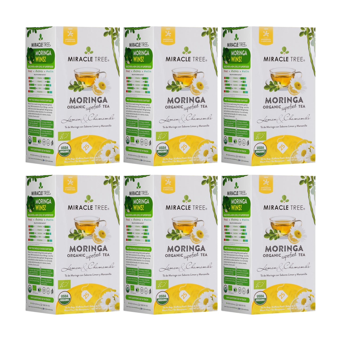 Organic Moringa Tea - Lemon & Chamomile - Caffeine-Free Herbal Tea