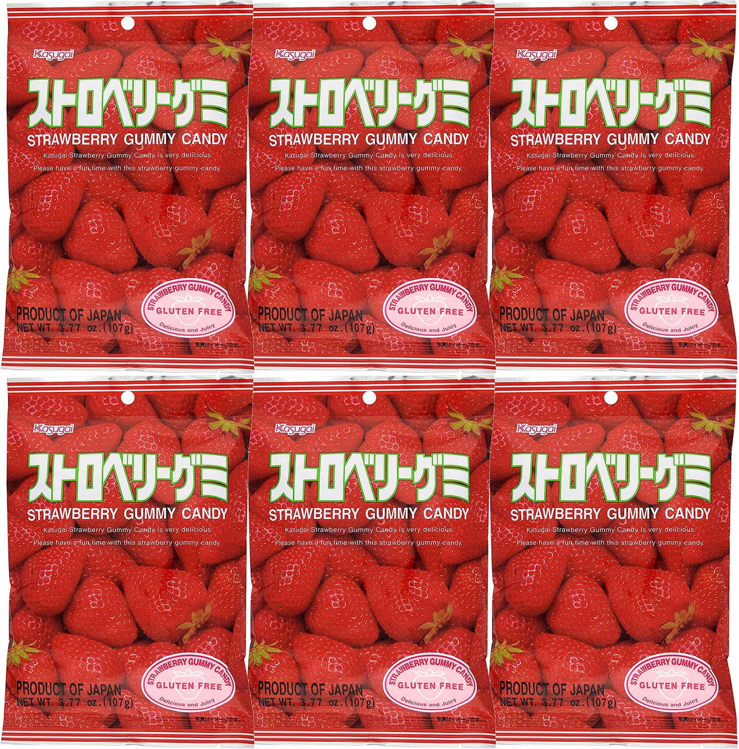 Kasugai Strawberry Gummy Candy 3.77Oz (6 Pack)
