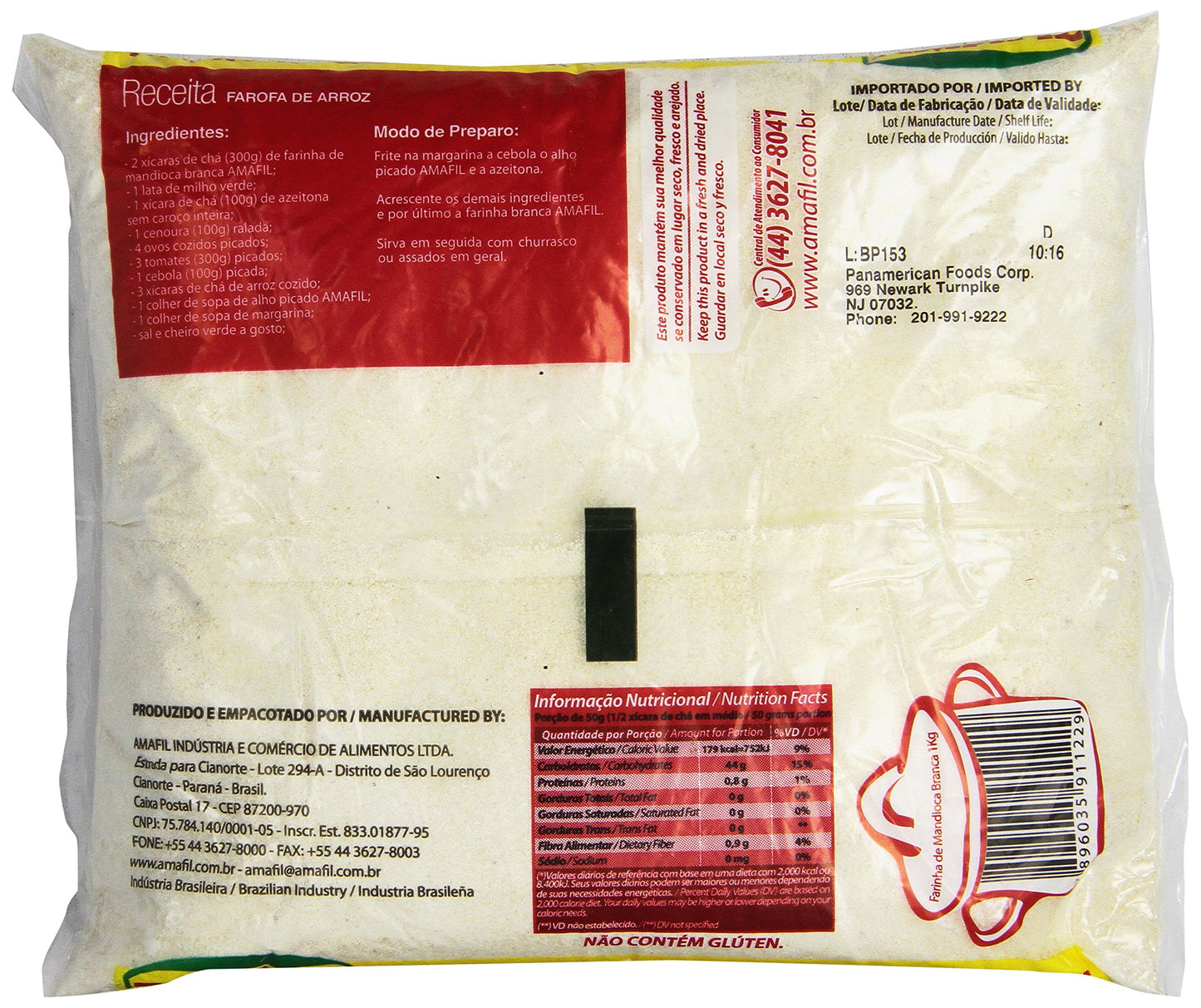 Amafil Farinha de Mandioca Branca White Cassava Flour Harina De Yuca Blanca PACK 35.2oz 1kg, 70.4 Ounce, (Pack of 2)