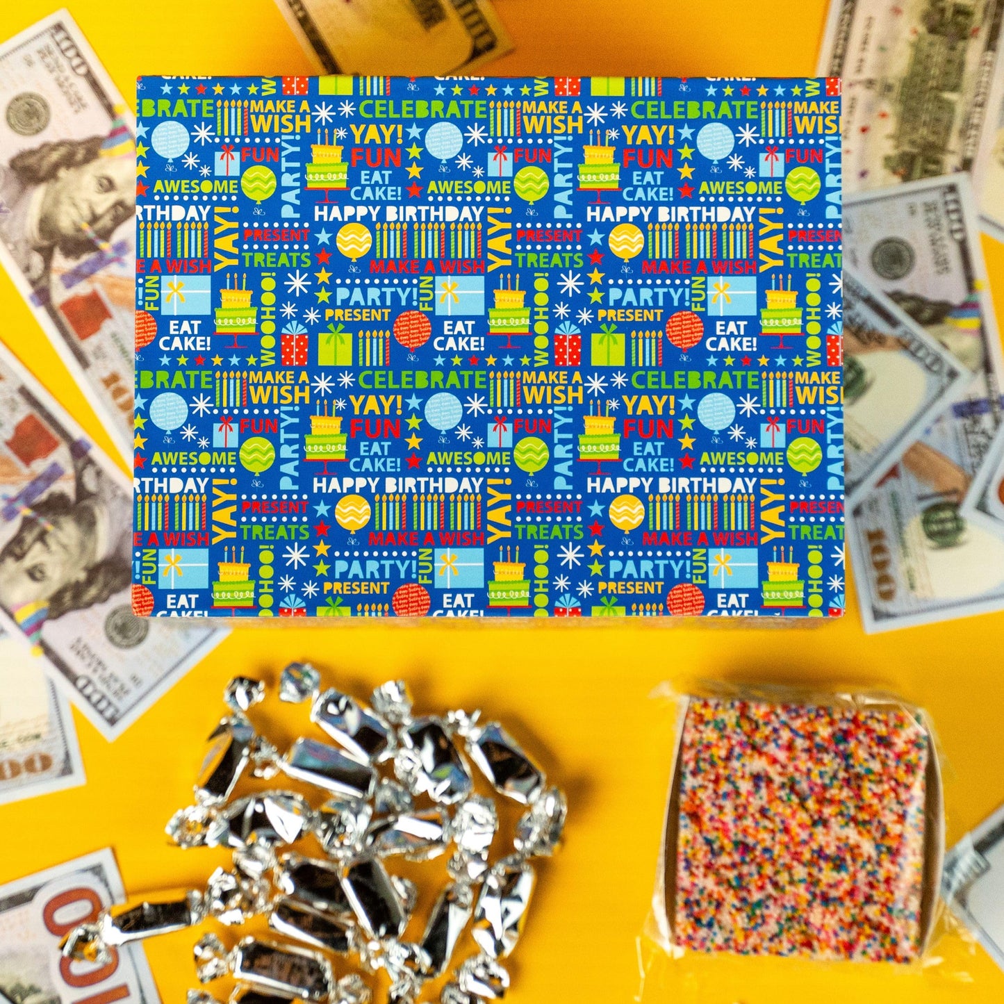 Birthday Billionaire Gift Box By Send A Cake – Ready-To-Gift Music Box With Sweet Caramels & 3 Sprinkle Dot Crispy Cake – No Assembly, Unique Birthday Gift For Women, Men & Kids