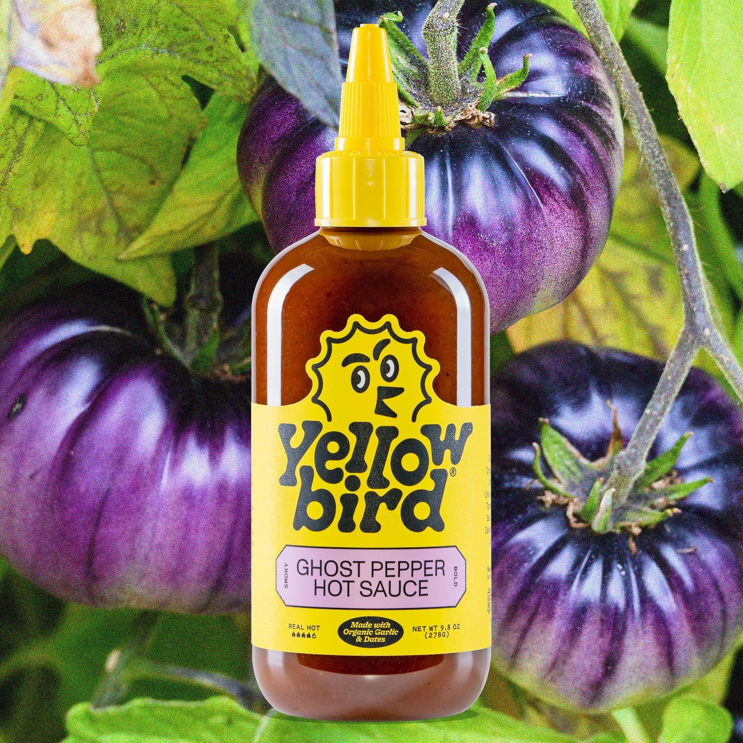 Yellowbird Organic Ghost Pepper Hot Sauce, 9.8 oz, Made with Organic Tomatoes, Garlic, & Dates, Real Hot, Pack of 1