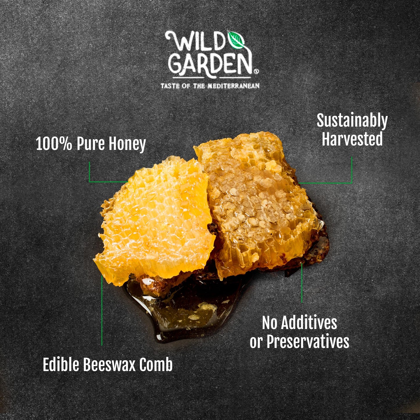 Wild Garden Raw Gourmet Honeycomb, 100% Pure, All-Natural, 7.05 oz, Gold