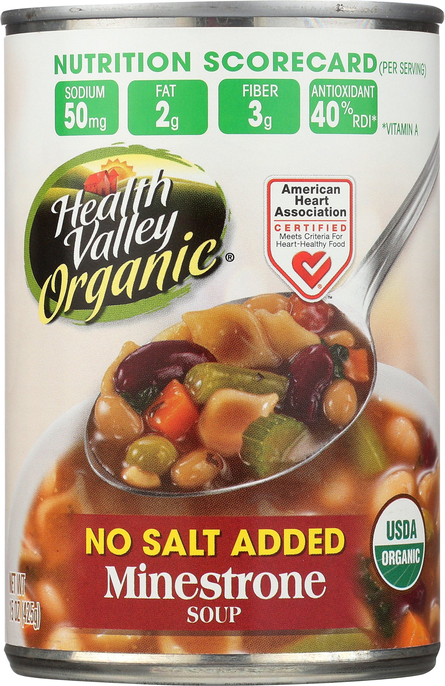 Health Valley Organic No Salt Added Soup, Minestrone, 15 Ounce