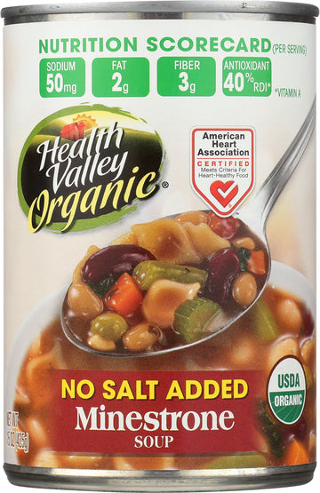 Health Valley Organic No Salt Added Soup, Minestrone, 15 Ounce