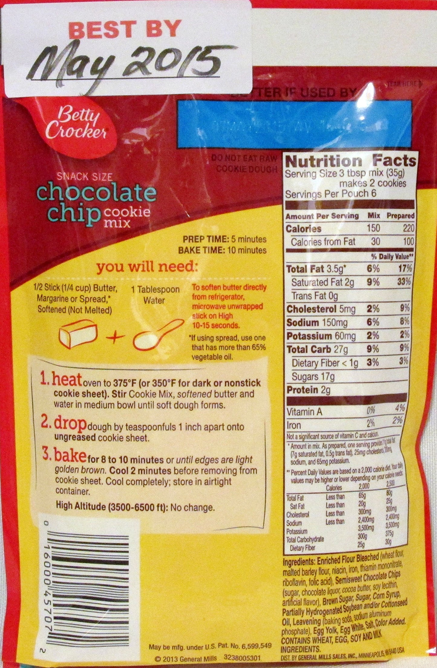 Betty Crocker Snack Size Chocolate Chip Cookie Mix 8.5Oz - 4 Packs