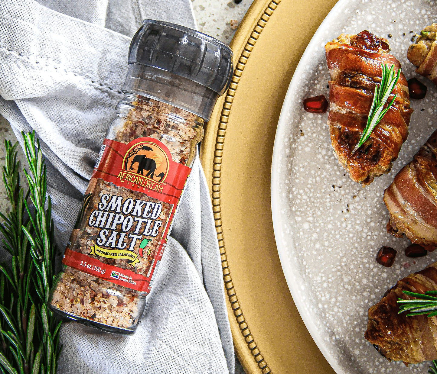 African Dream Foods Smoked Chipotle Spicy Salt Seasoning - 3.5 oz Reusable Grinder with Jalapeno Peppers, Ideal for Meat, Chicken, Seafood