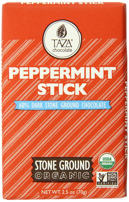 Taza Chocolate Organic Amaze Bar 60% Stone Ground, Peppermint Stick, 2.5 Ounce (1 Count), Vegan