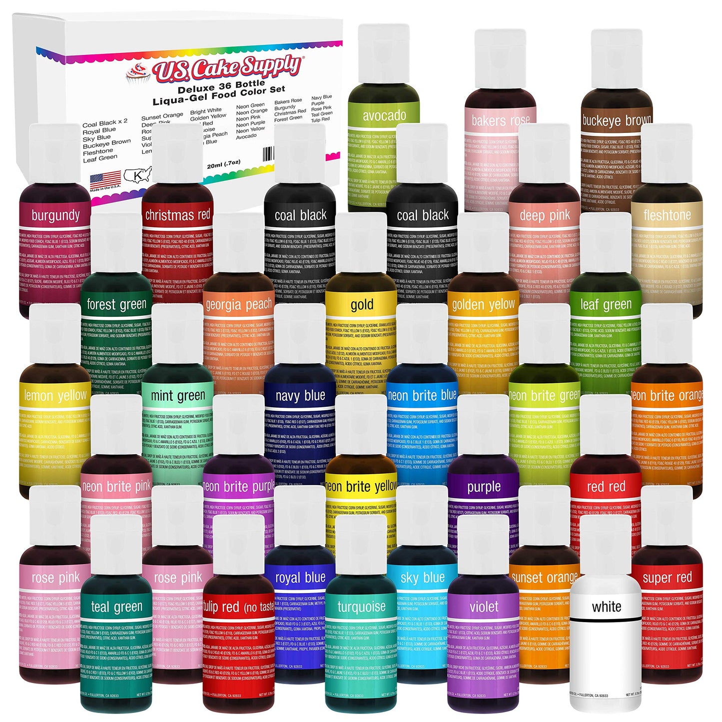 U.S. Cake Supply 36 Color Cake Food Coloring Liqua-Gel Decorating Baking Master Set of All 36 Colors - 0.75 fl. oz. (20ml) Bottl
