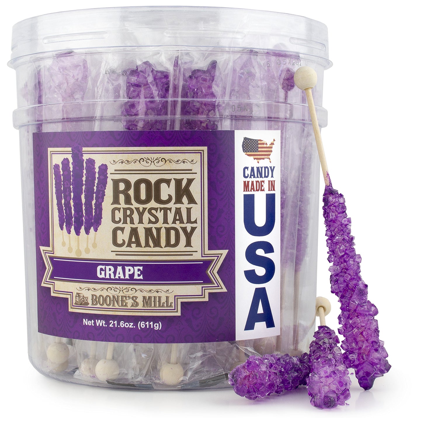 Boones Mill | Rock Crystal Candy Sticks | Purple Grape | 36 Sticks