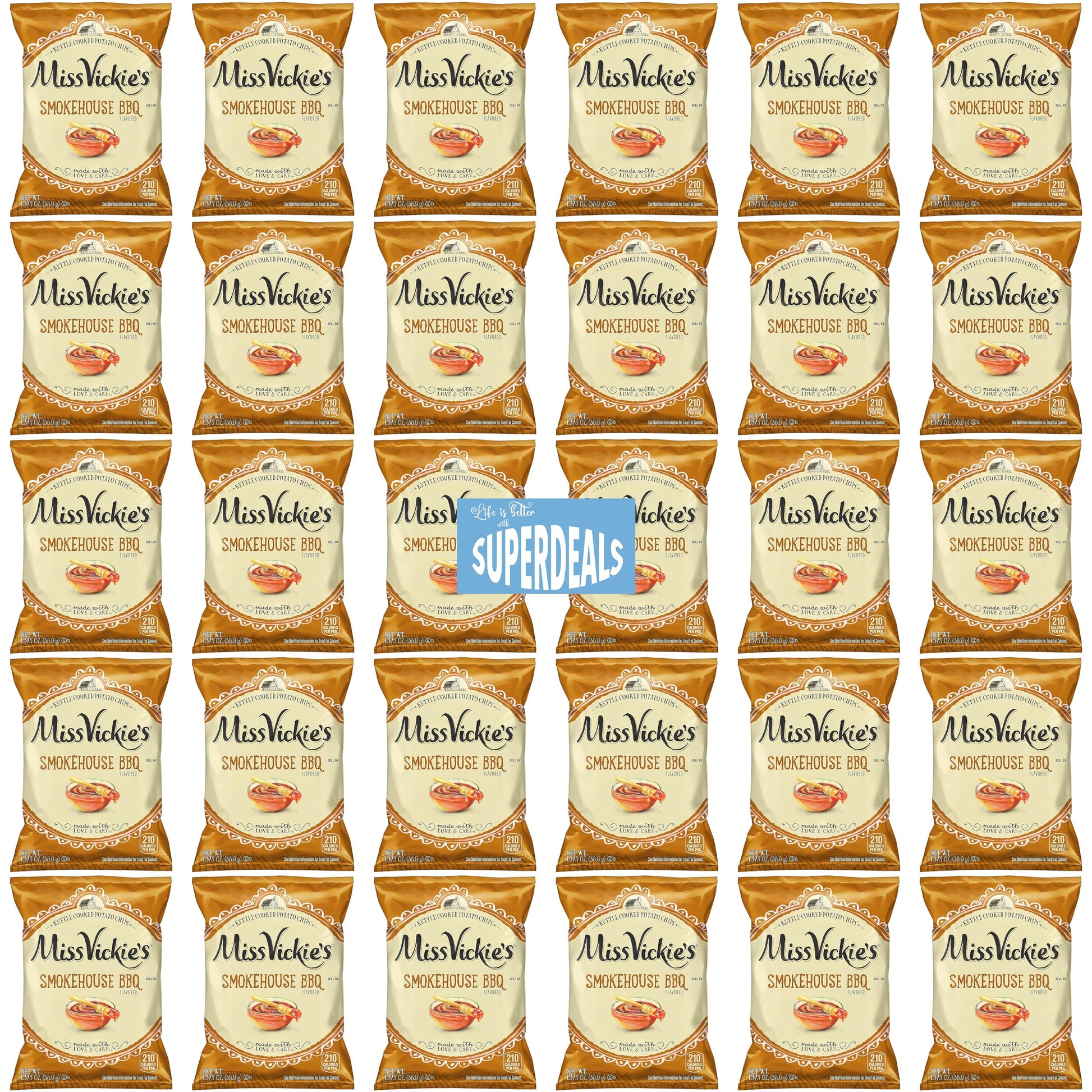 Kettle Cooked Potato Chips By Miss Vickie'S Value Pack Bundled By Superdeals | 1.375 Oz Bag | Smokehouse Bbq | Pack Of 30 With M