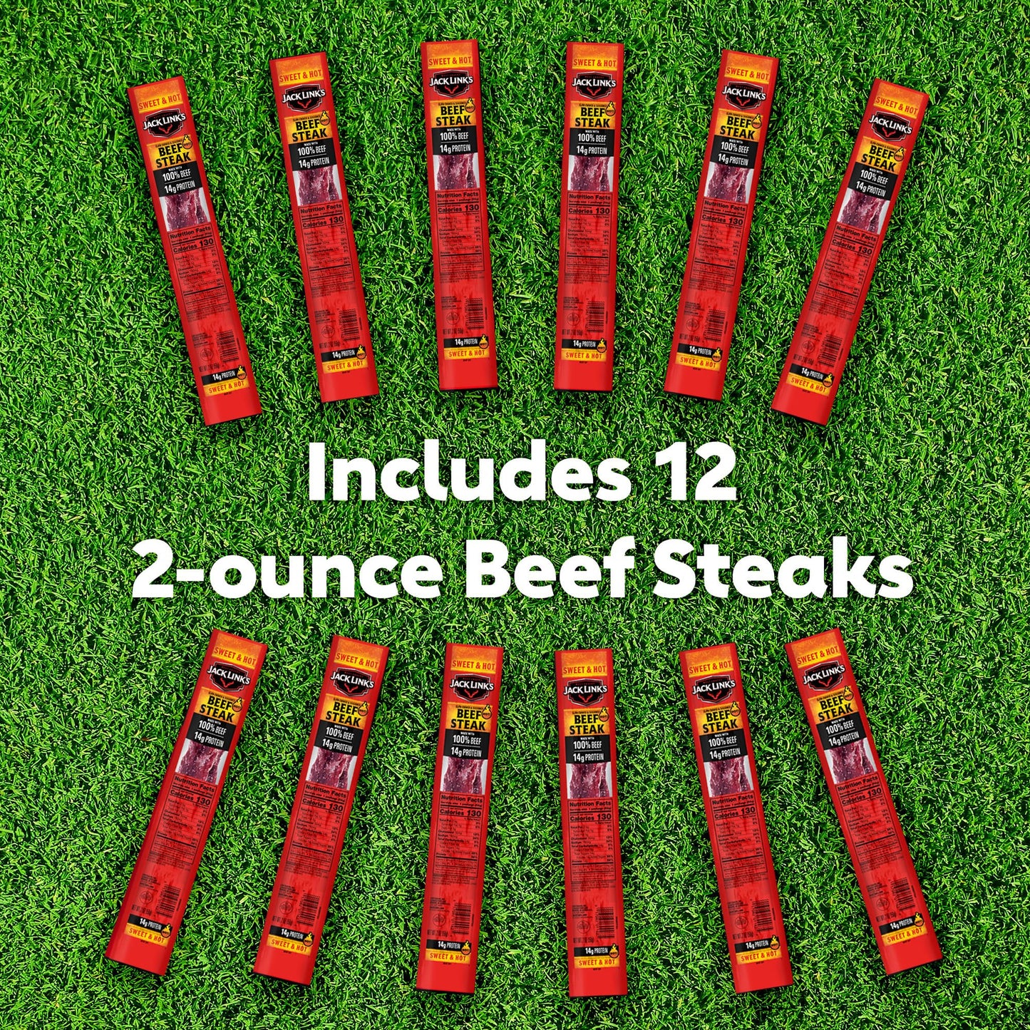 Jack Links Beef Steak Snacks, Sweet & Hot, 14g Protein, 2 Oz. (Pack of 12), Individually Wrapped Bulk Snack
